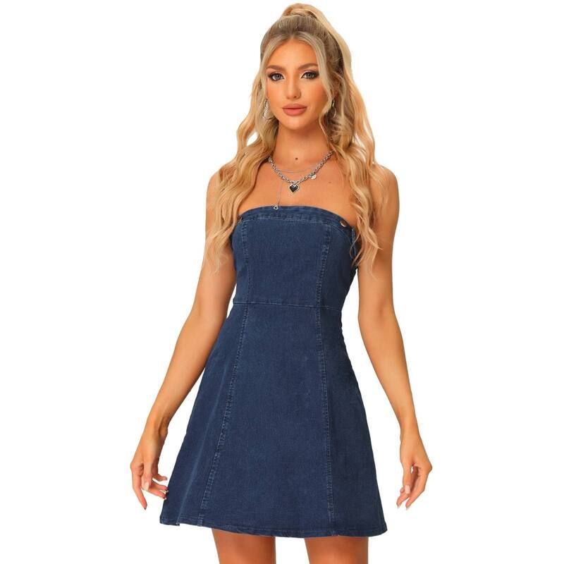 アレグラ ケー レディース トップス ワンピース ミニ ノースリーブ デニム ALLEGRA K Womenstaplessleeveless Denim Dress Mini Dress Blue