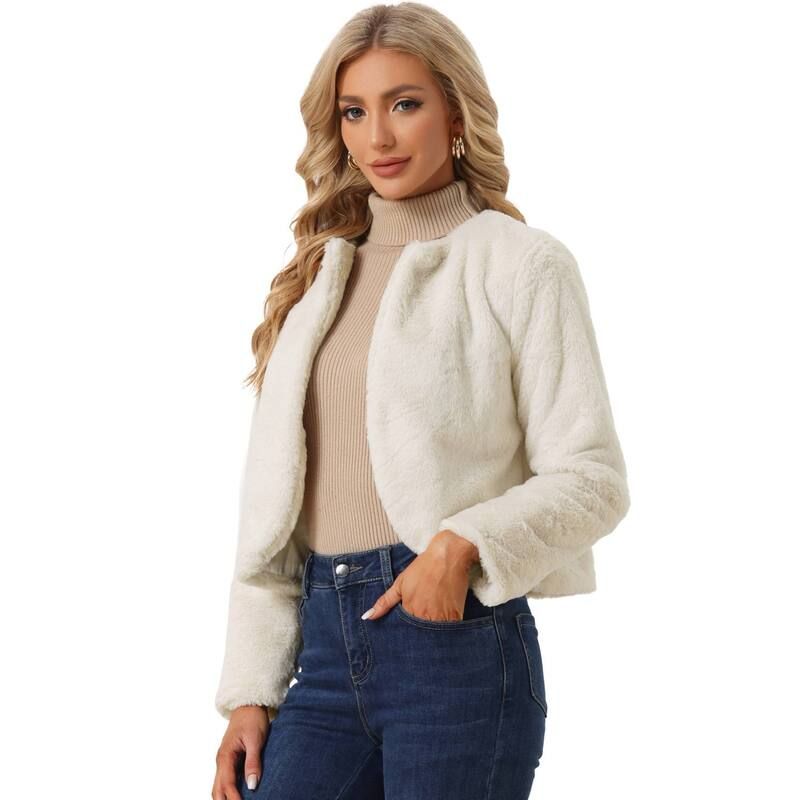 アレグラ ケー レディース アウター ジャケット・ブルゾン ALLEGRA K Winter Bolero For Womens Open Front Faux Fur Bolero Shrug Be