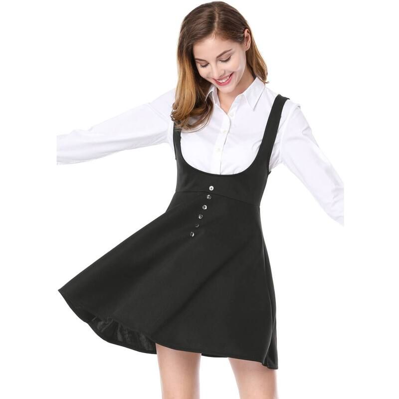 アレグラ ケー レディース ボトムスカート オーバーオール ALLEGRA K Womens Overall Pinafore Dress Button Decor Flared Suspender