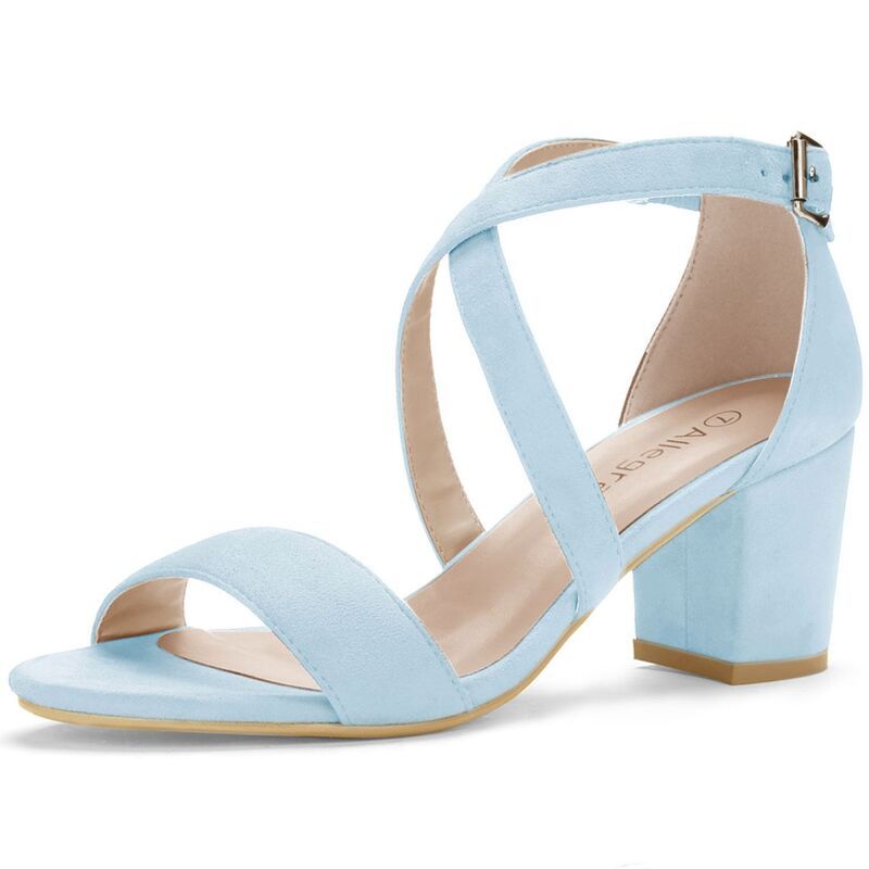 アレグラ ケー レディース シューズ パンプス アンクル ヒール ALLEGRA K Womens Crisscross Ankle Strap Block Heels Blue ブルー