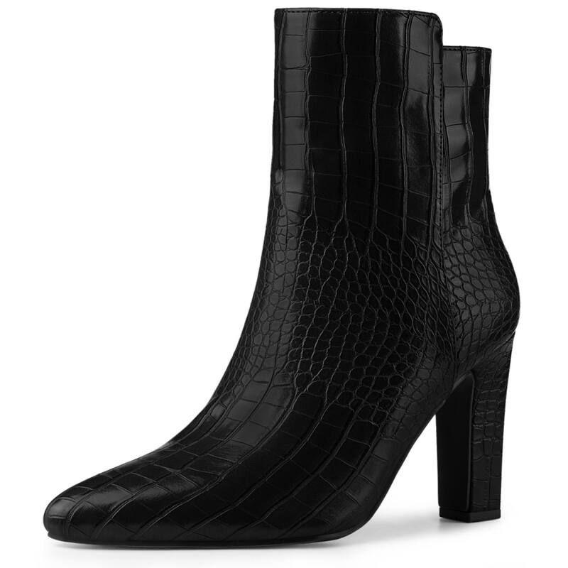 アレグラ ケー レディース シューズ ブーツ・レインブーツ プリント アンクル ヒール ALLEGRA K Womens Printed Pointed Toe Chunky Heels Ankle