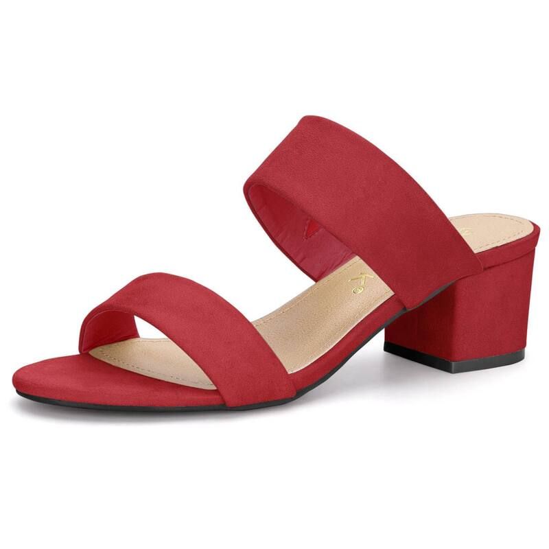 アレグラ ケー レディース シューズ サンダル ヒール ALLEGRA K Womens Dual Strap Mid Chunky Heel Slide Sandals Red レッド