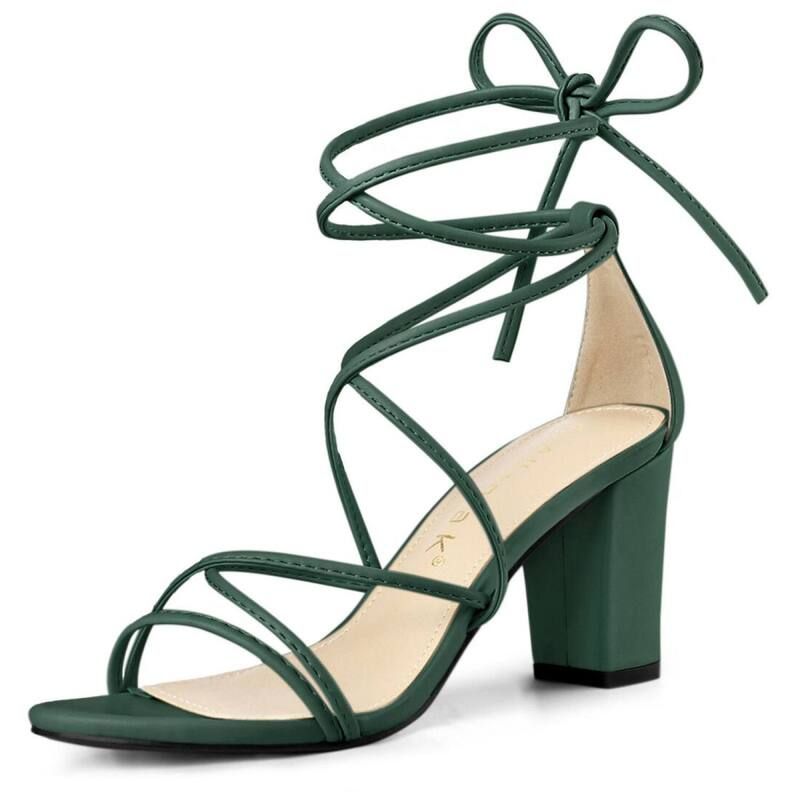 アレグラ ケー レディース シューズ パンプス レース ヒール ALLEGRA K Womenstrappy LaceUp Block Heels Dark Green グリーン