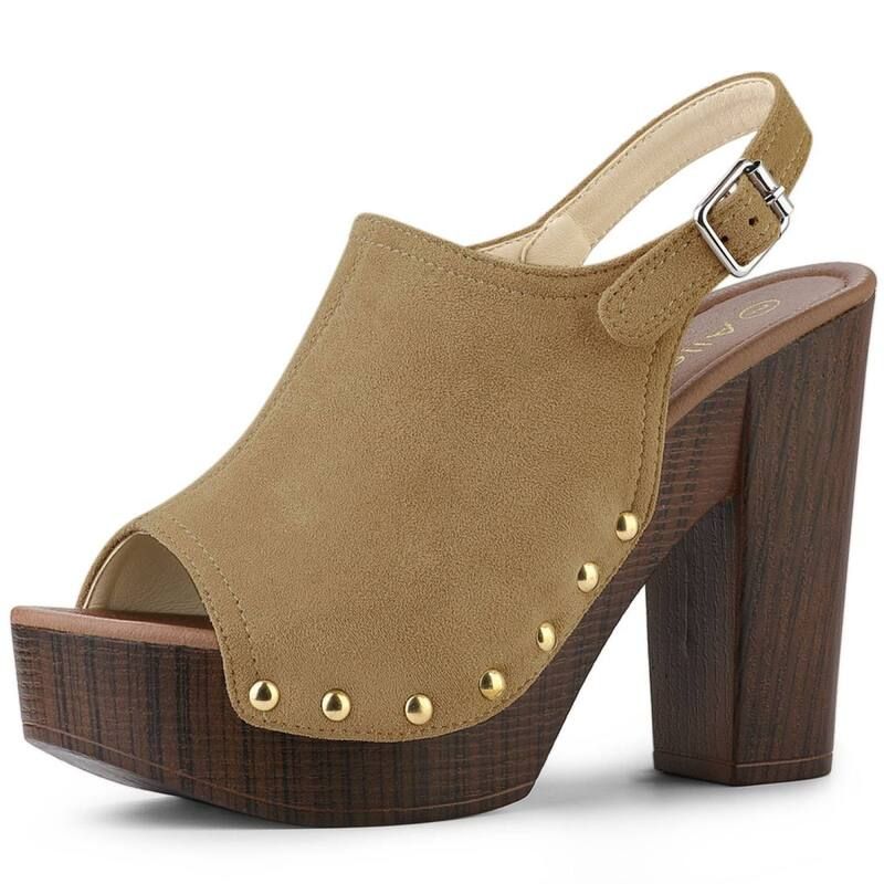 アレグラ ケー レディース シューズ サンダル プラットフォーム ヒール ALLEGRA K Womenslingback Platform Chunky Heel Sandals Khaki カーキ