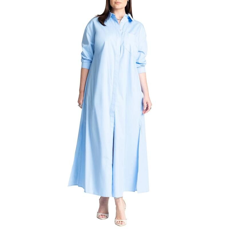 エロクイ レディース トップス ワンピース プラスサイズ シャツ マキシ ELOQUII Womens Plusize Collared Maxi Shirt Dress Open Air