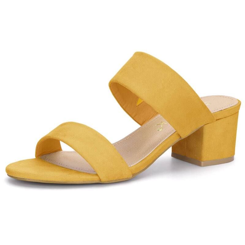 アレグラ ケー レディース シューズ サンダル ヒール ALLEGRA K Womens Dual Strap Mid Chunky Heel Slide Sandals Yellow イエロー