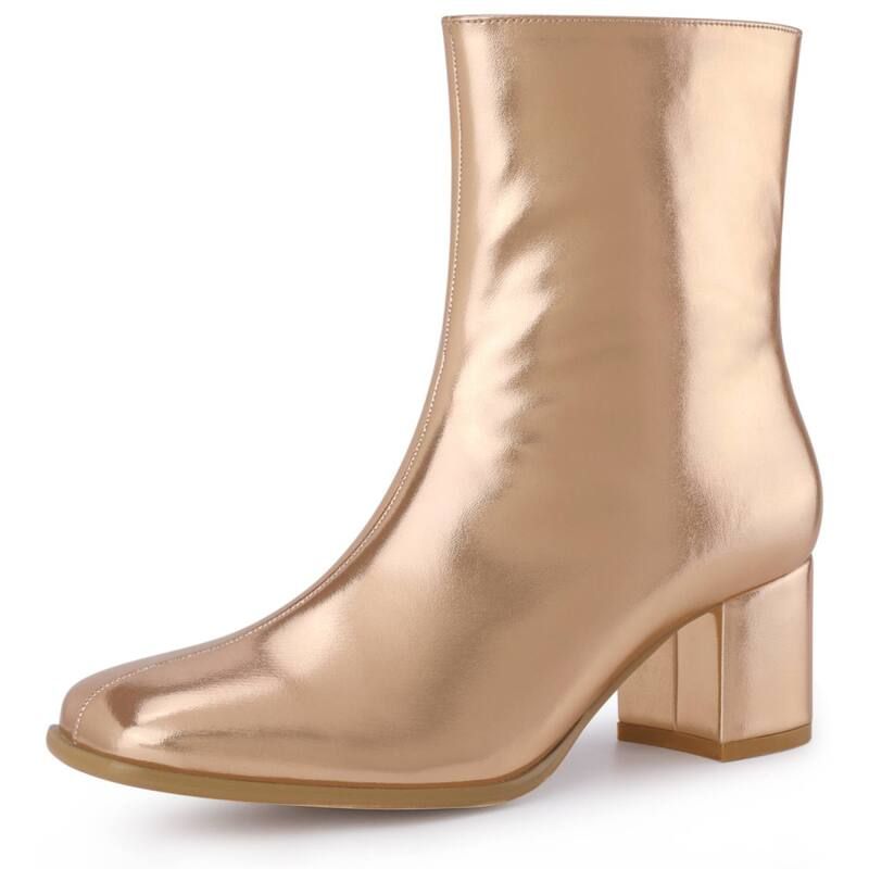 アレグラ ケー レディース シューズ ブーツ・レインブーツ トール アンクル ヒール ALLEGRA K Womens Metallic Bootsquare Toe Chunky Heel Gogo