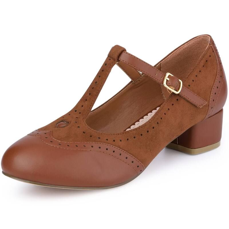 アレグラ ケー レディース シューズ パンプス アンクル ヒール ALLEGRA K TStrap Mary Janes for Women Ankle Strap Block Heels Pumps