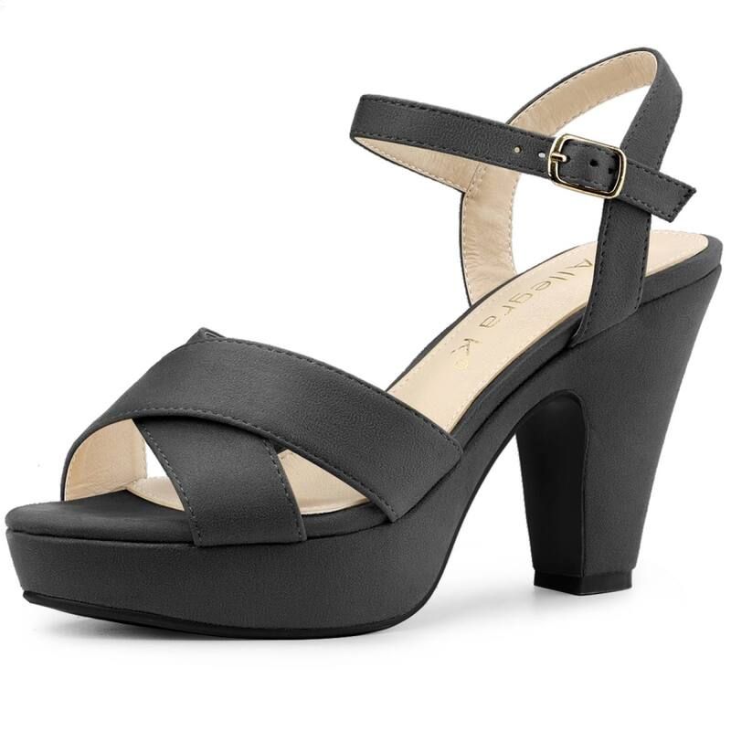 アレグラ ケー レディース シューズ パンプス サンダル ヒール ALLEGRA K Womens Chunky Heel Criss Crosstrap Sandals Grey グレー