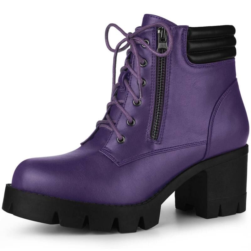 アレグラ ケー レディース シューズ ブーツ・レインブーツ レース ヒール ALLEGRA K Womens Round Toe Chunky Heelace Up Zipper Combat Boo