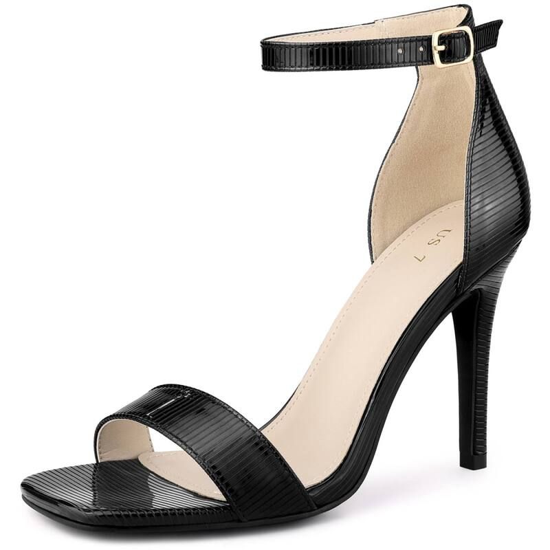 アレグラ ケー レディース シューズ パンプス サンダル トール アンクル ヒール ALLEGRA K Womensquare Toe Metallic Buckle Ankle Strap Stil