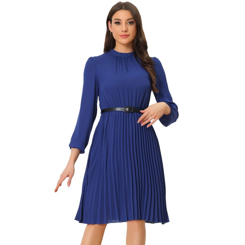 アレグラ ケー レディース トップス ワンピース プリーツ ミディ シャツ ALLEGRA K Womens Work Shirt Dress Long Sleeve Pleated Midi Dre