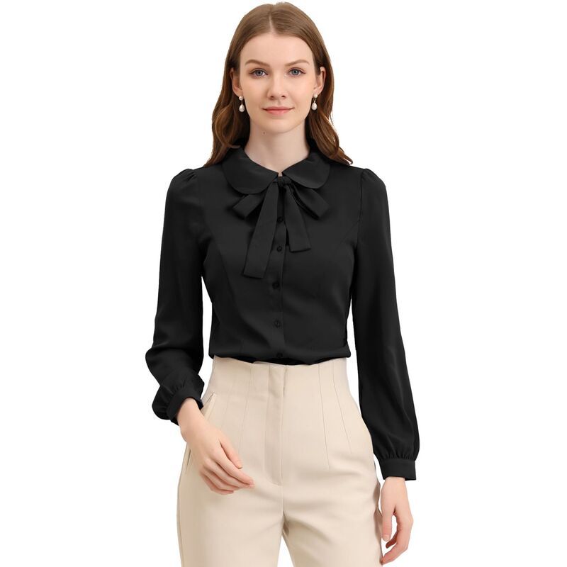 アレグラ ケー レディース トップス シャツ ボタンダウン ブラウス ALLEGRA K Womens Button Down Shirt Peter Pan Collar Tie Neck Work