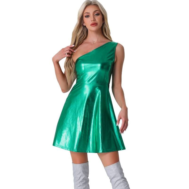 アレグラ ケー レディース トップス ワンピース トール ノースリーブ グラフィック ALLEGRA K Metallic Sleeveless Dress for Womens One Should
