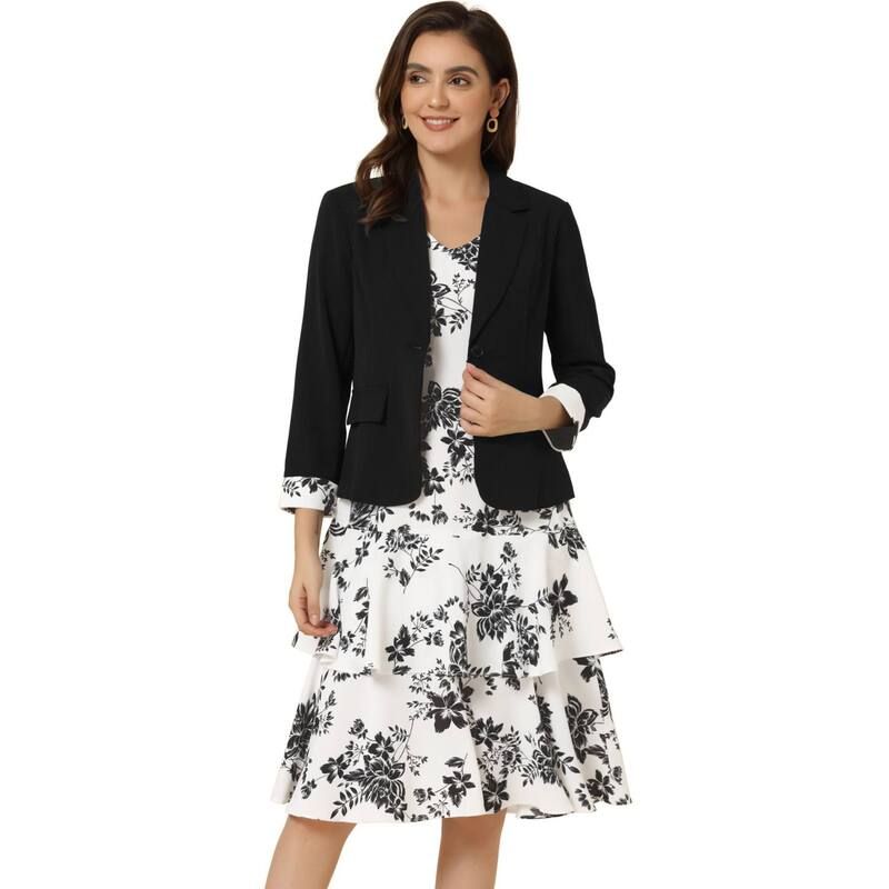 アレグラ ケー レディース トップス ワンピース Vネック シフォン プリント コントラスト ジャケット ALLEGRA K Womens Work Bow Print 2pc Sets Chiffo