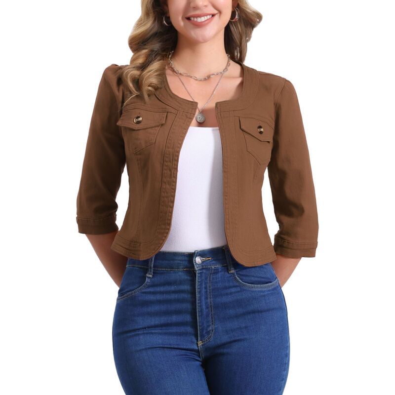 アレグラ ケー レディース アウター ジャケット・ブルゾン デニム ALLEGRA K Womens Jean Jacket Collarless 34 Sleeve Denim Jackets Br