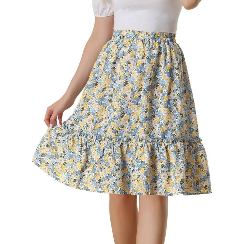 アレグラ ケー レディース ボトムスカート フリル裾 ティアード A ライン フラワー柄 フリル ミディ フラワー ALLEGRA K Womens Ruffle Hem Flowy Tiered A