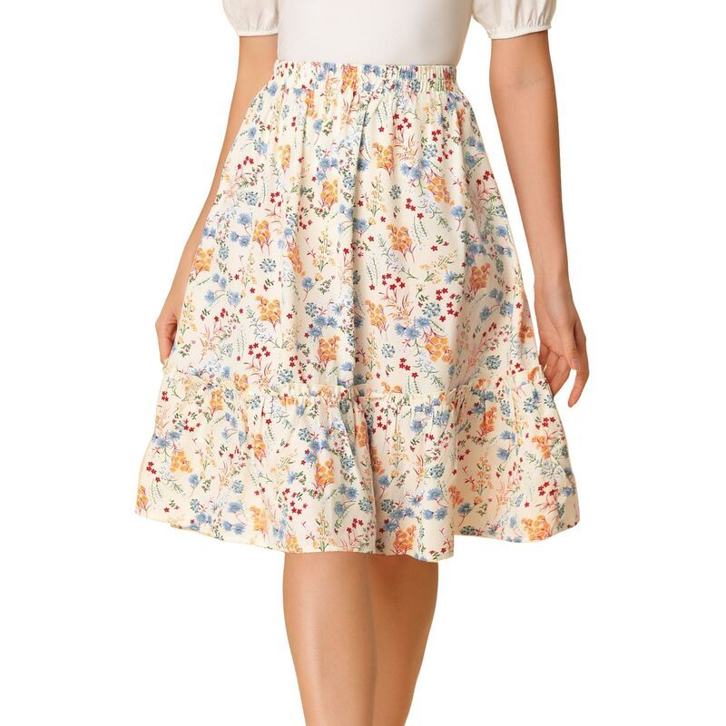 アレグラ ケー レディース ボトムスカート フリル裾 ティアード A ライン フラワー柄 フリル ミディ フラワー ALLEGRA K Womens Ruffle Hem Flowy Tiered A