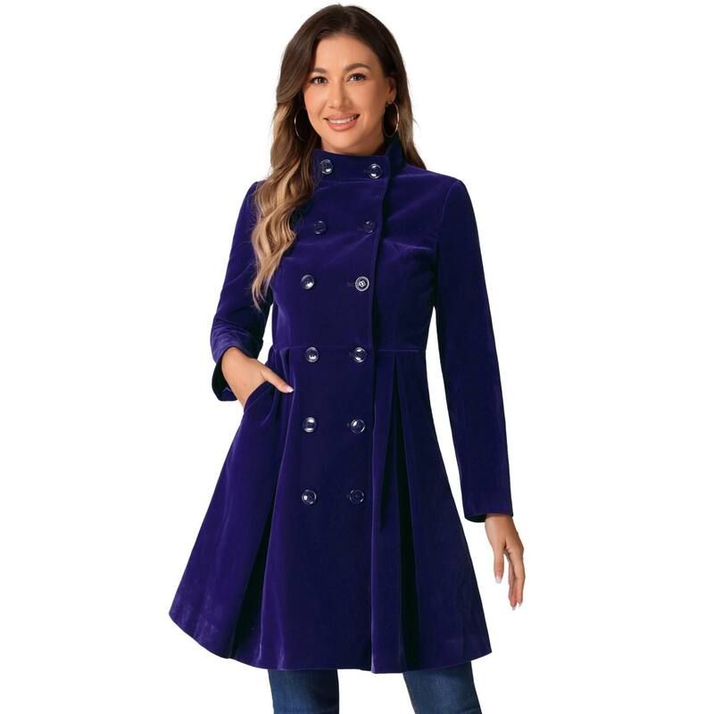 アレグラ ケー レディース アウター ジャケット・ブルゾン A ライン ベルベット コート ALLEGRA K Velvet ALine Coat for Womenstand Collar Doub