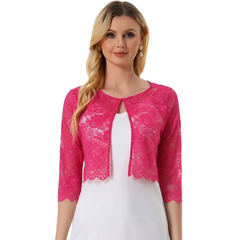 アレグラ ケー レディース トップス シャツ フラワー柄 シアー カーディガン クロップド レース フラワー ALLEGRA K Womens Elegant Sheer Floralace Shru