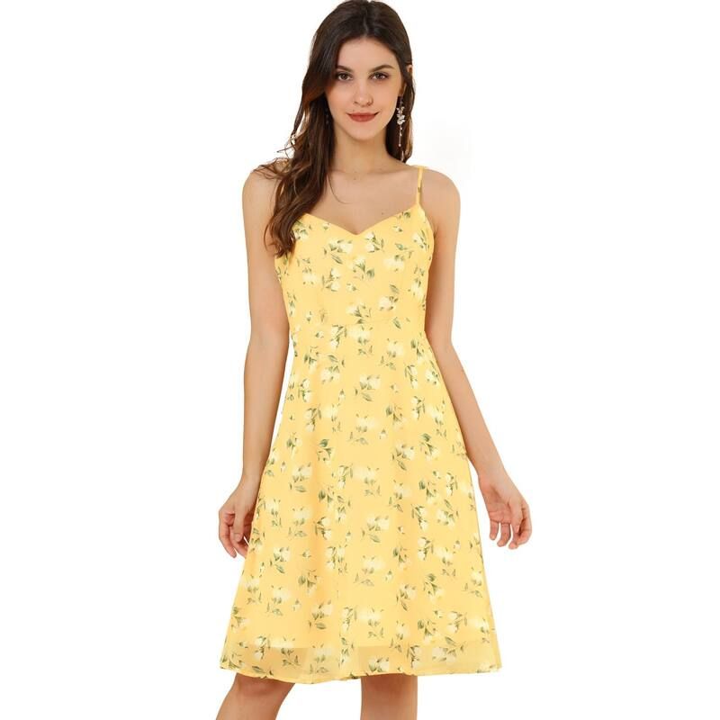 アレグラ ケー レディース トップス ワンピース フラワー柄 ノースリーブ フラワー ALLEGRA K Womenspaghetti Strap Dressleeveless Floral Sund