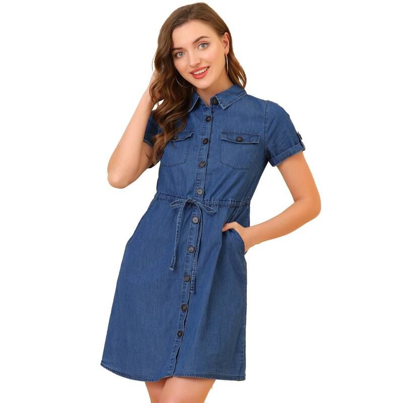 アレグラ ケー レディース トップス ワンピース ALLEGRA K Womens Casual Button Front Summer Short Sleeve Dressesky Blue ブルー