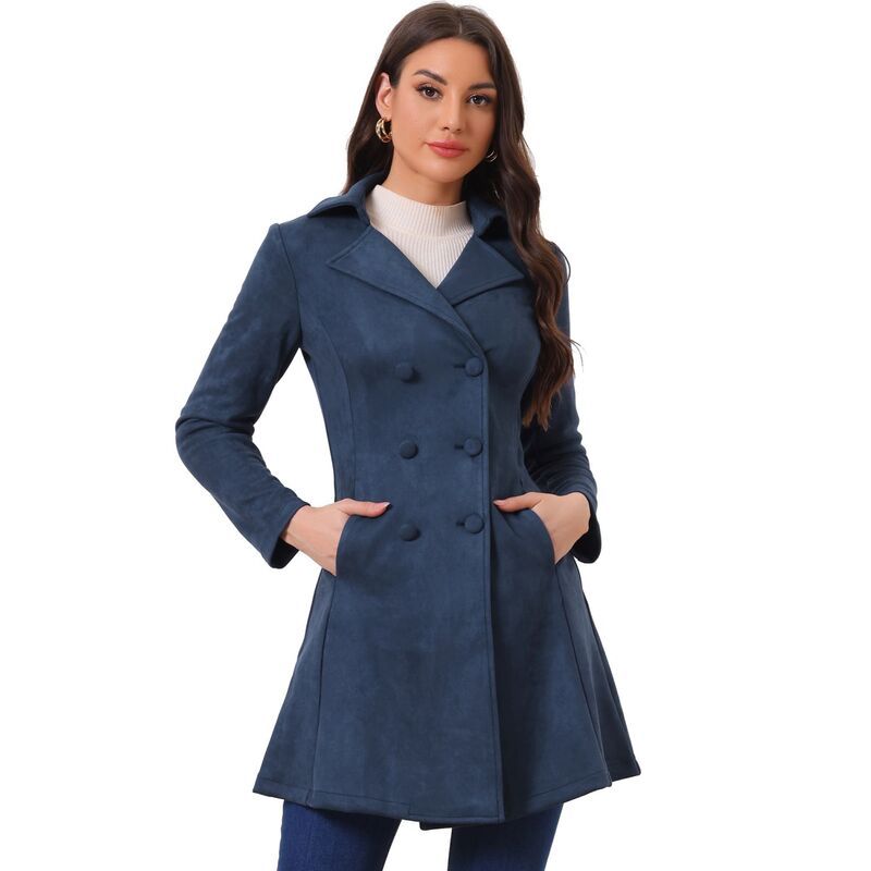 アレグラ ケー レディース アウター ジャケット・ブルゾン コート ALLEGRA K Womens Notched Lapel Double Breasted Elegant Winter Long