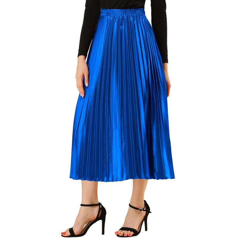 アレグラ ケー レディース ボトムスカート プリーツ ミディ トール ALLEGRA K Womens Elastic Waist Metallic Shiny Accordion Pleated M