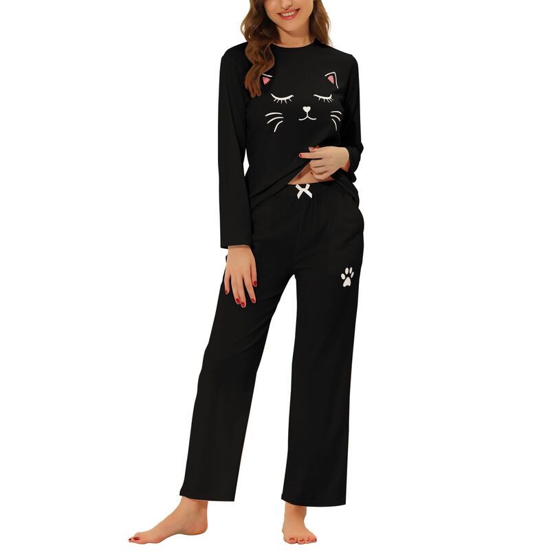 cheibear レディース アンダーウェア ナイトウェア プリント パンツ cheibear Womens Pajamas Nightwear Cute Cat Printops and Pants