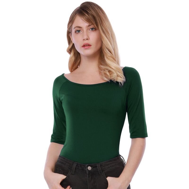 アレグラ ケー レディース トップス シャツ ALLEGRA K Womens Half Sleevescoop Neck Fitted Layering Top TShirt Olive Green