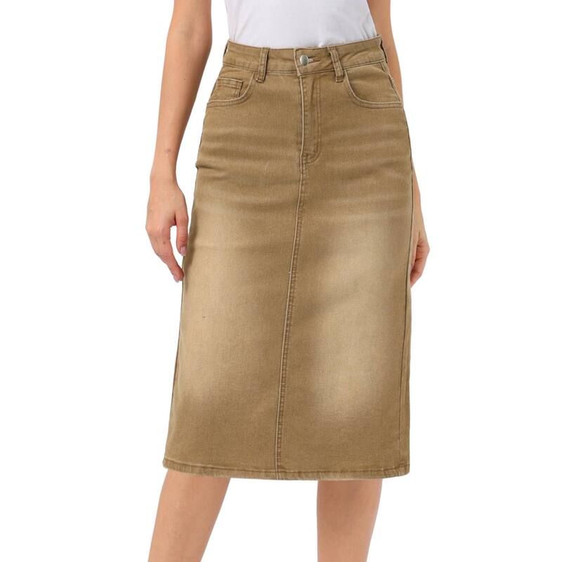 アレグラ ケー レディース ボトムスカート ハイウエスト ミディ デニム ALLEGRA K Casual Denim Skirt for Women High Waistretchy Midi Je