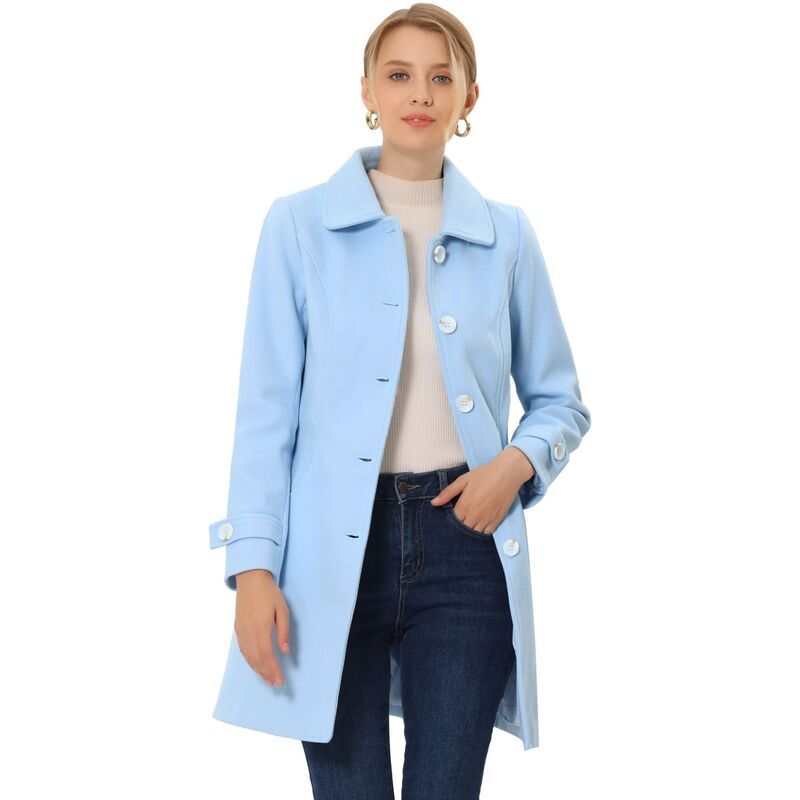 アレグラ ケー レディース アウター ジャケット・ブルゾン コート ALLEGRA K Womens Peter Pan Collar Winter Outwear Trench Coats Blue