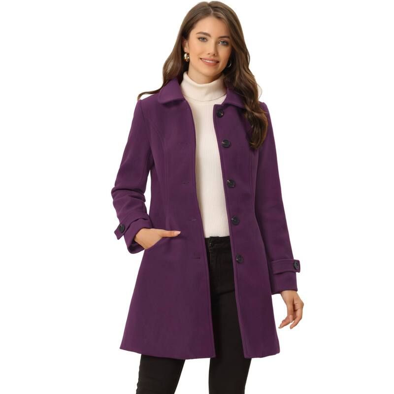 アレグラ ケー レディース アウター ジャケット・ブルゾン コート ALLEGRA K Womens Peter Pan Collar Winter Outwear Trench Coats Purp