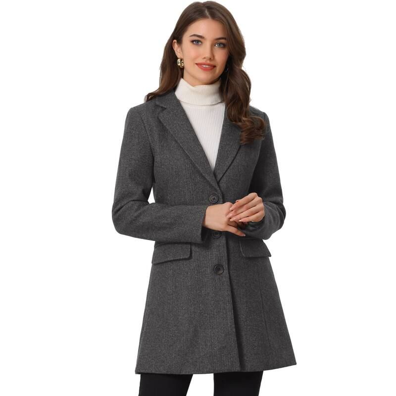 アレグラ ケー レディース アウター ジャケット・ブルゾン コート ALLEGRA K Womens Notched Lapelong Sleevesingle Breasted Winter Lon