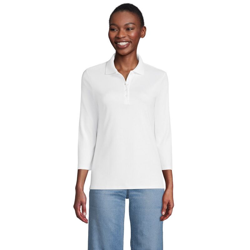 ランズエンド レディース トップス Tシャツ ポロシャツ プチ コットン Petite Lands End Supima Cotton 34 Sleeve Polo Shirt White ホワイト