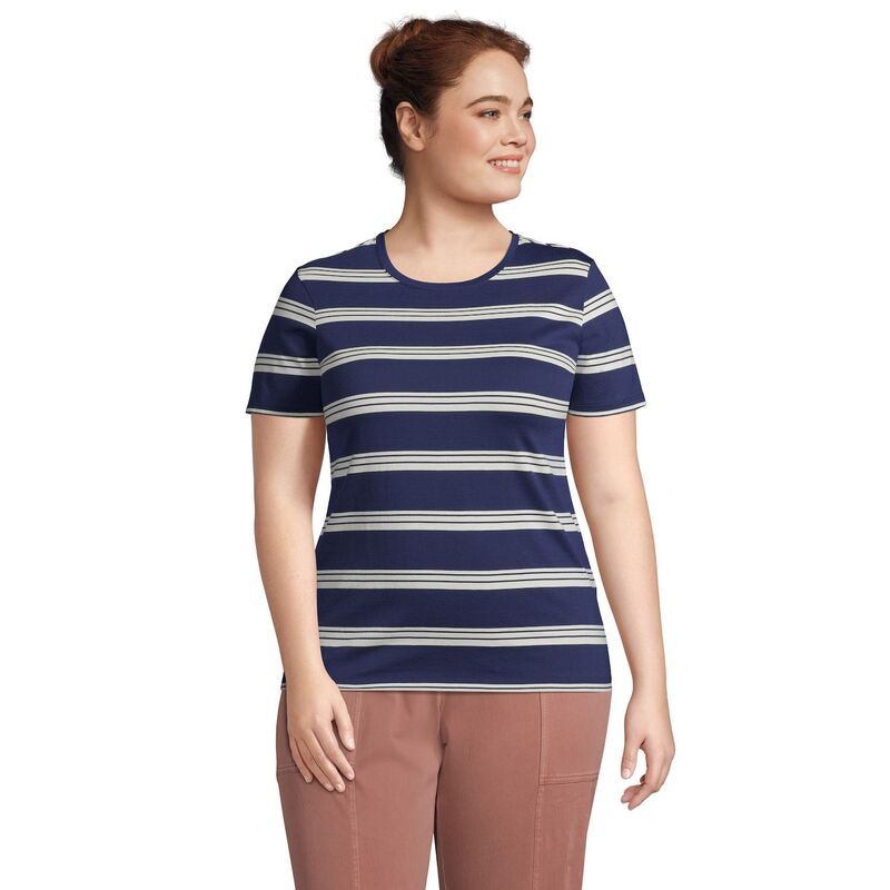 ランズエンド レディース トップス Tシャツ クルーネック プラスサイズ コットン Plusize Lands End Relaxed Supima Cotton Crewneck Tee Navy