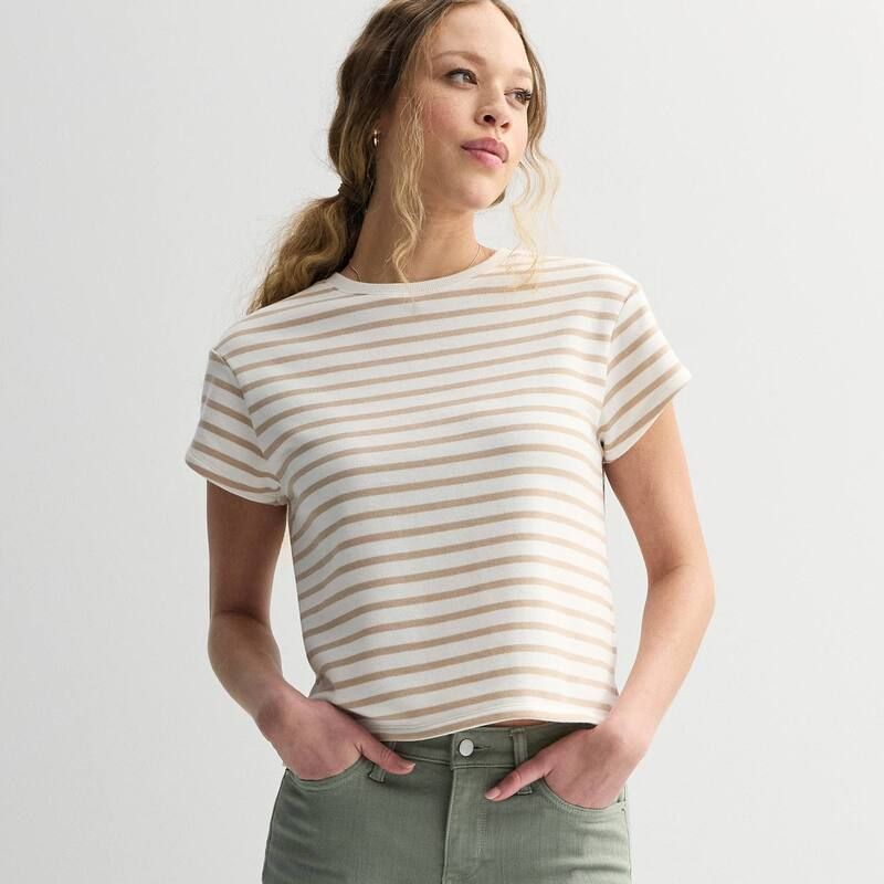ソノマ レディース トップス Tシャツ パイル Womensonoma Goods For Life French Terry Stripe Tee White Brown Stripe ホワイト