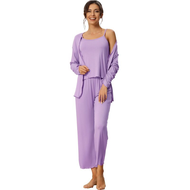 cheibear レディース アンダーウェア ナイトウェア パンツ cheibear Womens 3 Pcsleepwear Solid Color Long Sleeve Tops Cami an 10,860円