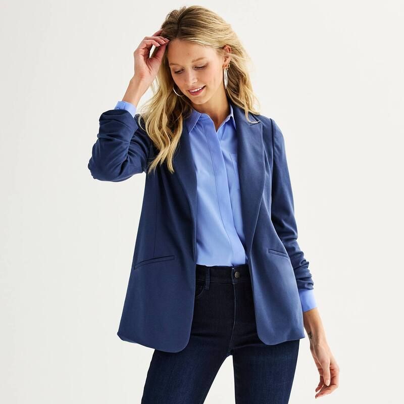 ナインウェスト レディース アウター ジャケット・ブルゾン プチ ブレザー Petite Nine West Closureless Blazeresolute Blue ブルー