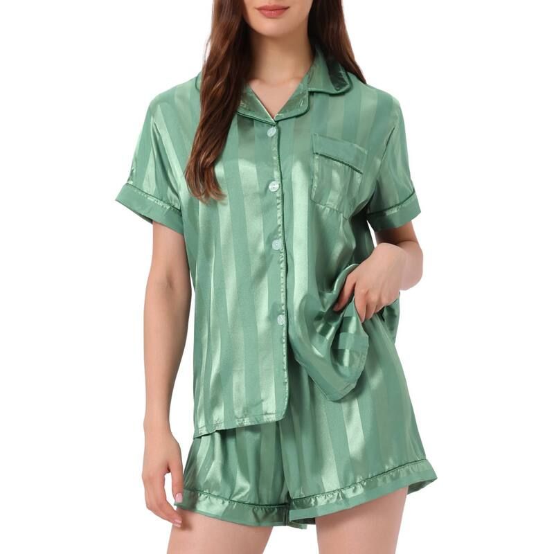 cheibear レディース アンダーウェア ナイトウェア ショートパンツ サテン cheibear Womensatin Pajamas Nightwear 2pcsleepwear Tops wi