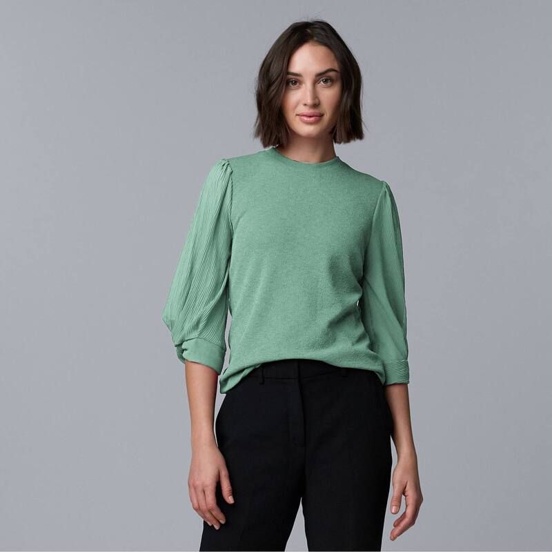 ヴェラウォン レディース トップス シャツ プチ Petite Simply Vera Wang Mixed Media Twist Sleeve Top Chadwick Green グリーン
