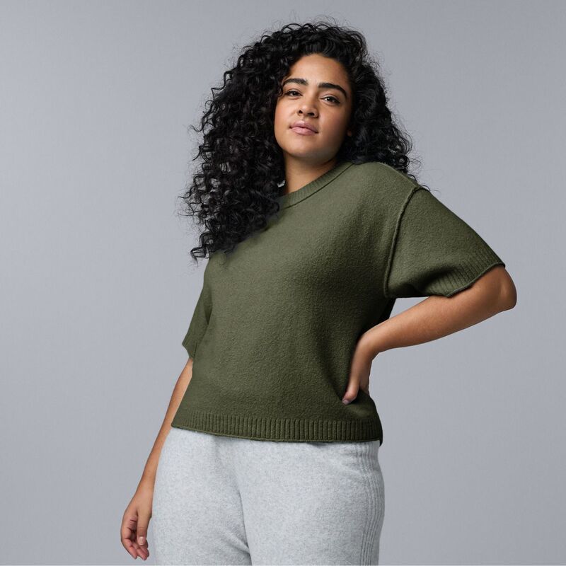 ヴェラウォン レディース アウター ニット・セーター プラスサイズ Plusize Simply Vera Wang Luxe Cashmere Blend Short Sleeve Sweater