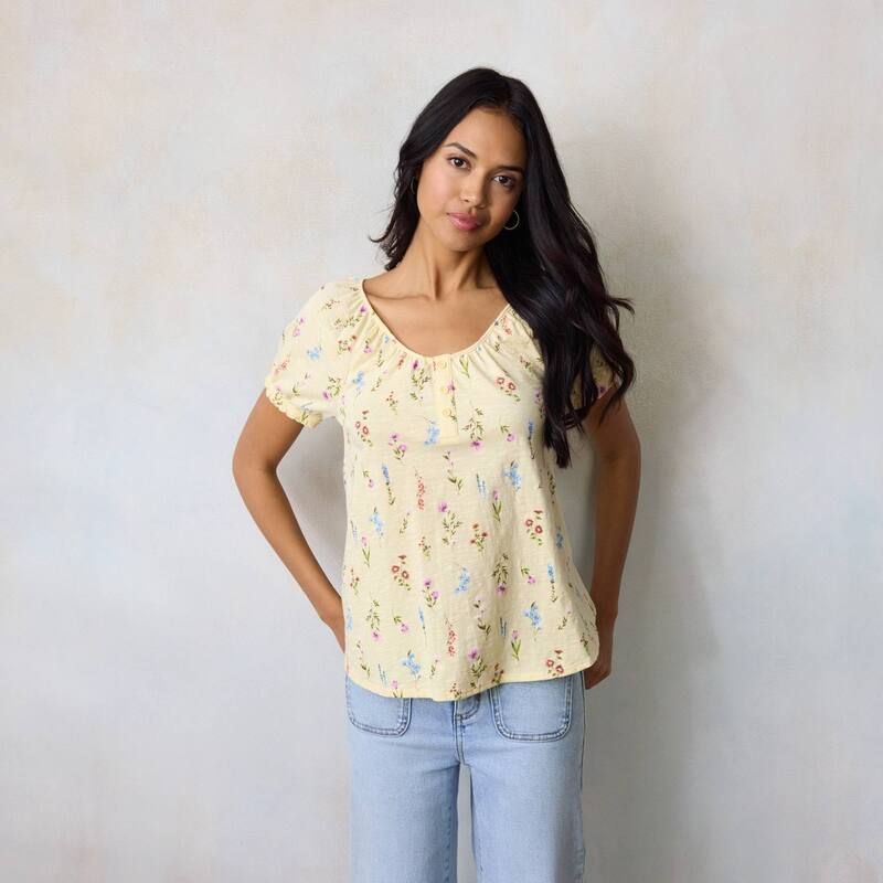 LC Lauren Conrad レディース トップス シャツ Womens LC Lauren Conrad Puff Sleeve Henley Top Yellowildflower イエロー