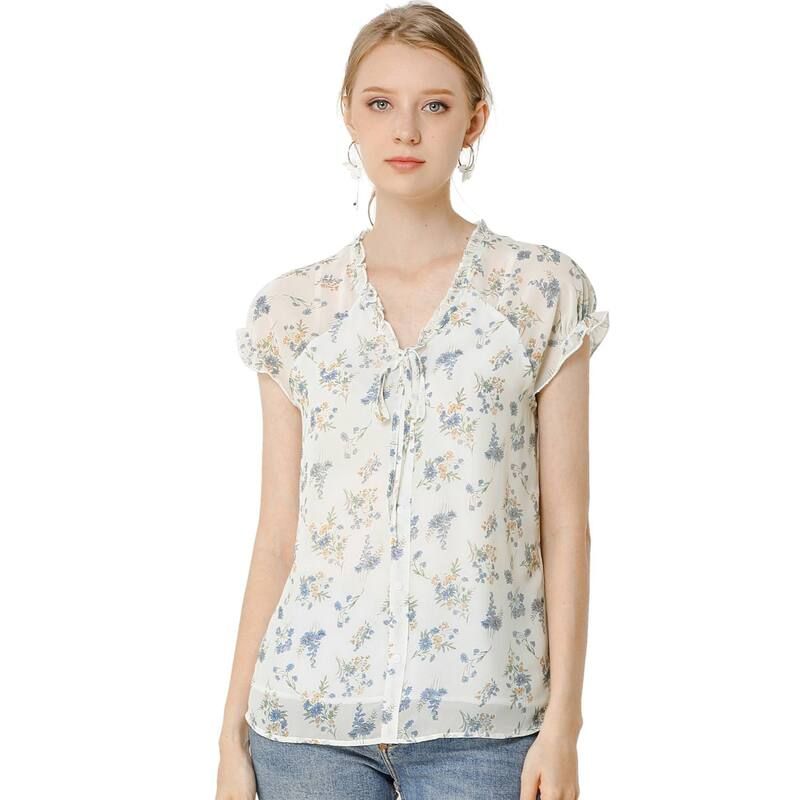 アレグラ ケー レディース トップス シャツ Vネック シフォン フラワー柄 フリル ブラウス フラワー ALLEGRA K Womens Blouse V Neck Ruffle Floral Sh