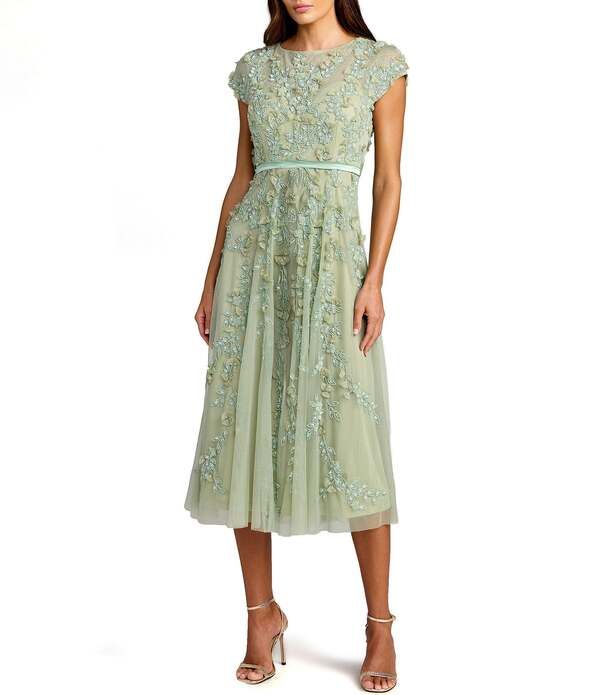 マックダガル レディース トップス ワンピース A ライン メッシュ ミディ キャップ Mac Duggal Beaded Mesh Cap Sleeve A Line Cocktail Midi D