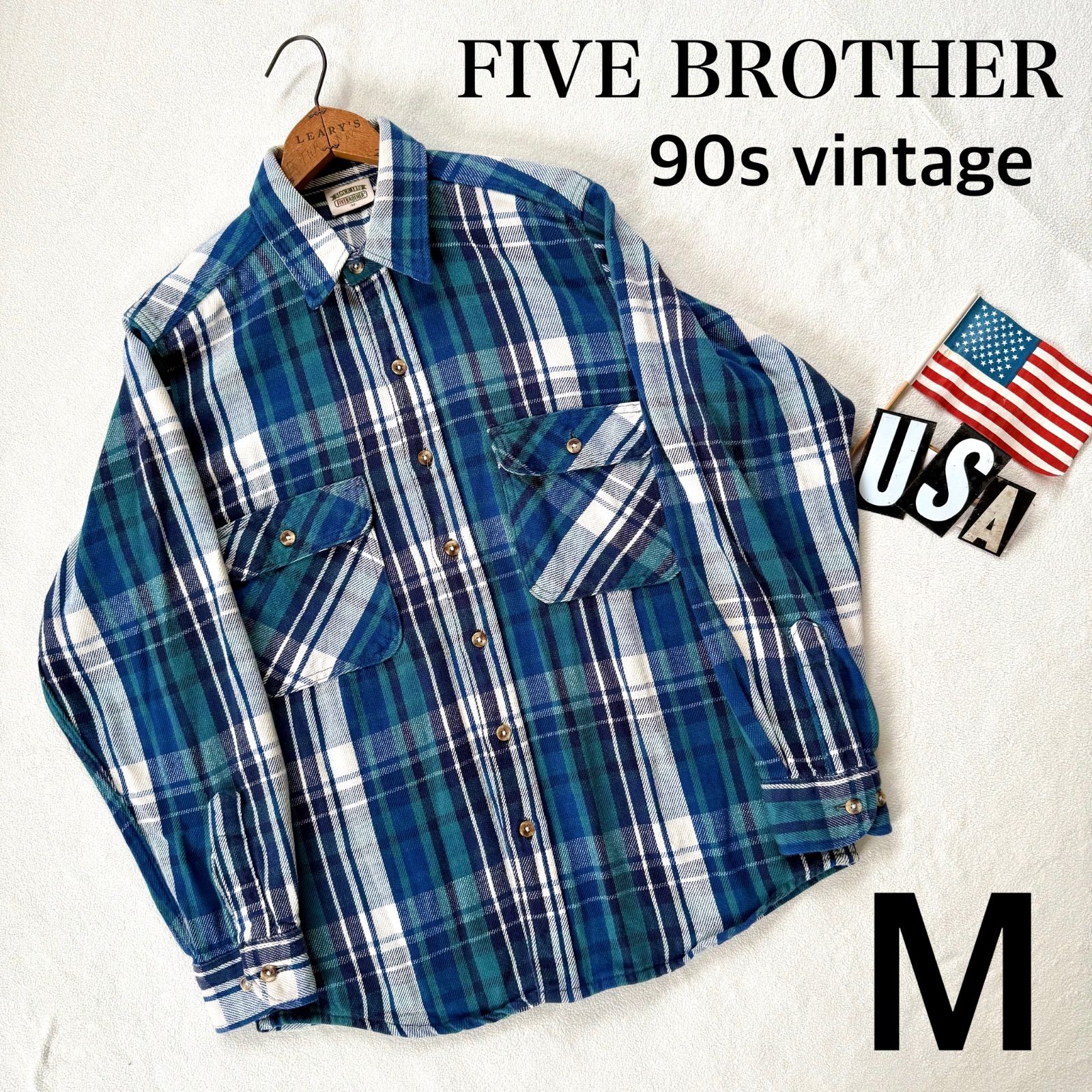 【美品・M】90s ファイブブラザー ネルシャツ ヘビーネル ネイビーブルーUSA製 アメリカ製 ヴィンテージ ビンテージ