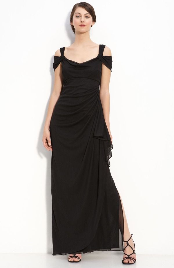アレックスイブニングス レディース トップス ワンピース フリル Alex Evenings Cold Shoulderuffle Gown Black ブラック