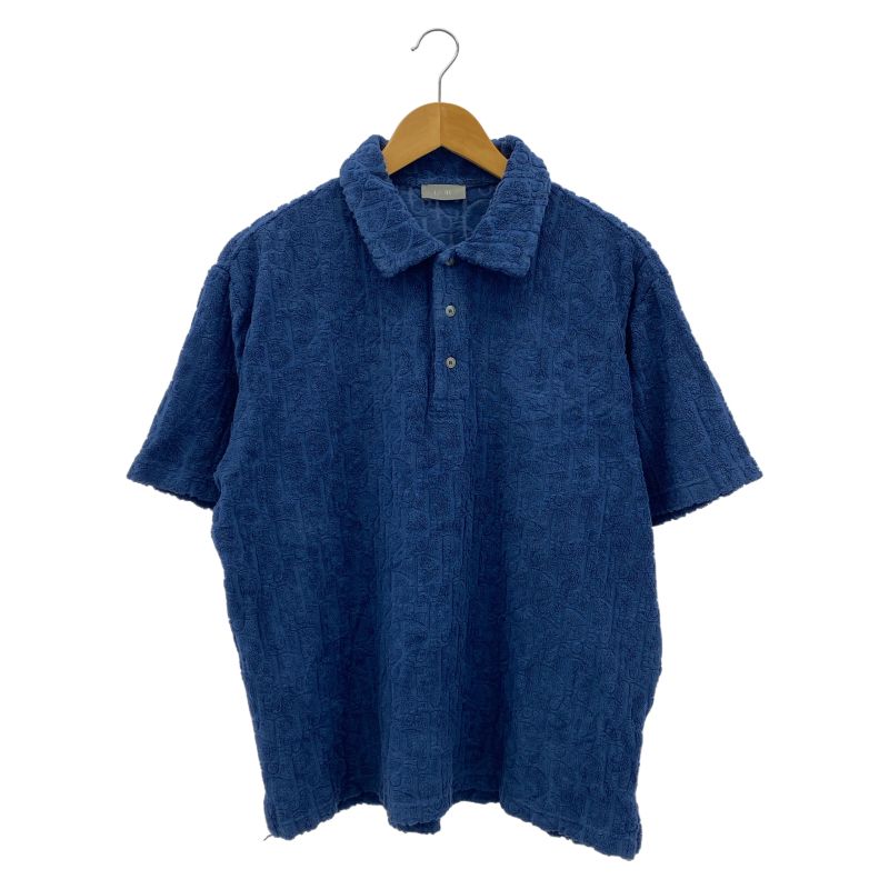 【中古】Dior homme オブリーク パイル地 コットン ポロシャツ サイズL ネイビー 113J812A0614 ディオールオム[19]