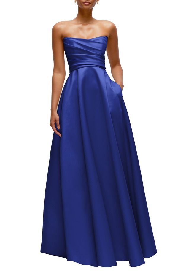 ドレッシーコレクション レディース トップス ワンピース ギャザー ストラップレス Dessy Collection Ruched Strapless Gown Cobalt Blue ブルー