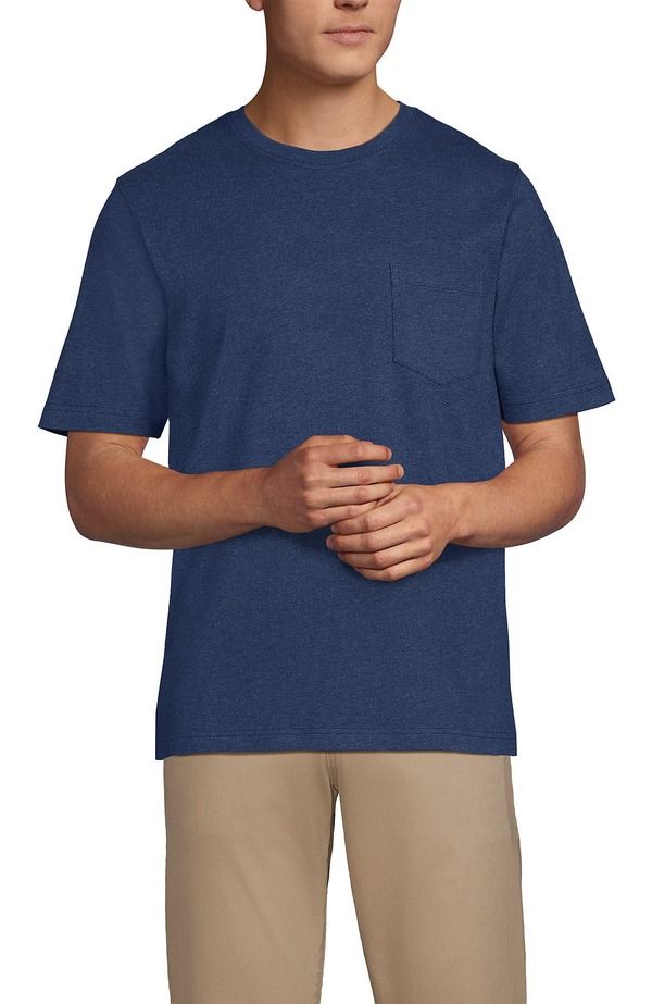 ランズエンド メンズ トップス Tシャツ Lands End SuperT Short Sleeve TShirt with Pocket Nautical Blue Heather ヘザー